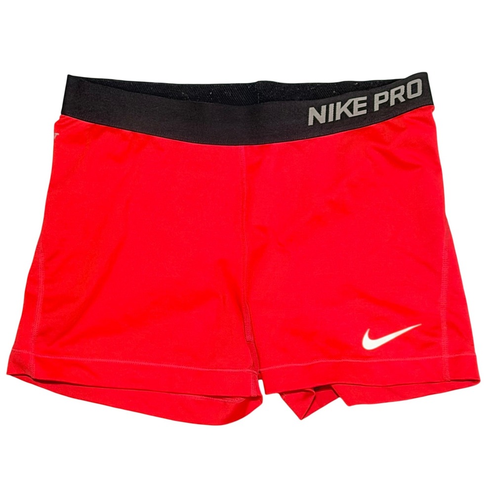 Nike Pro Shorts Womens Large Red Black Compression Dri-FIT Athletic Spandex Gym